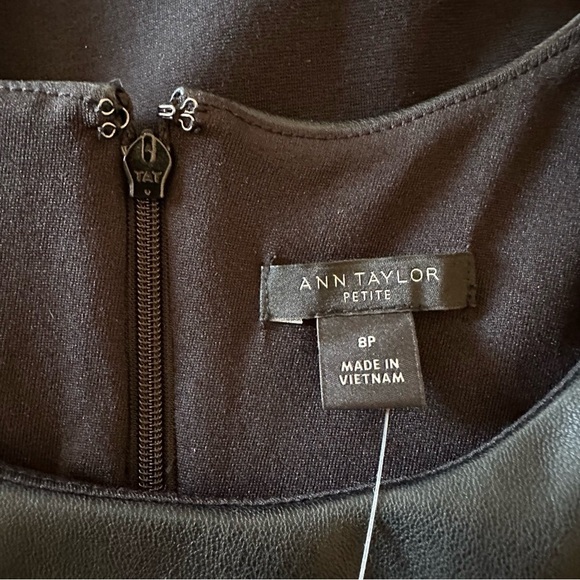 NWT Ann Taylor Women Black Stretch Sleeveless Sheath Fox Leather Dress Size 8P - Picture 10 of 12